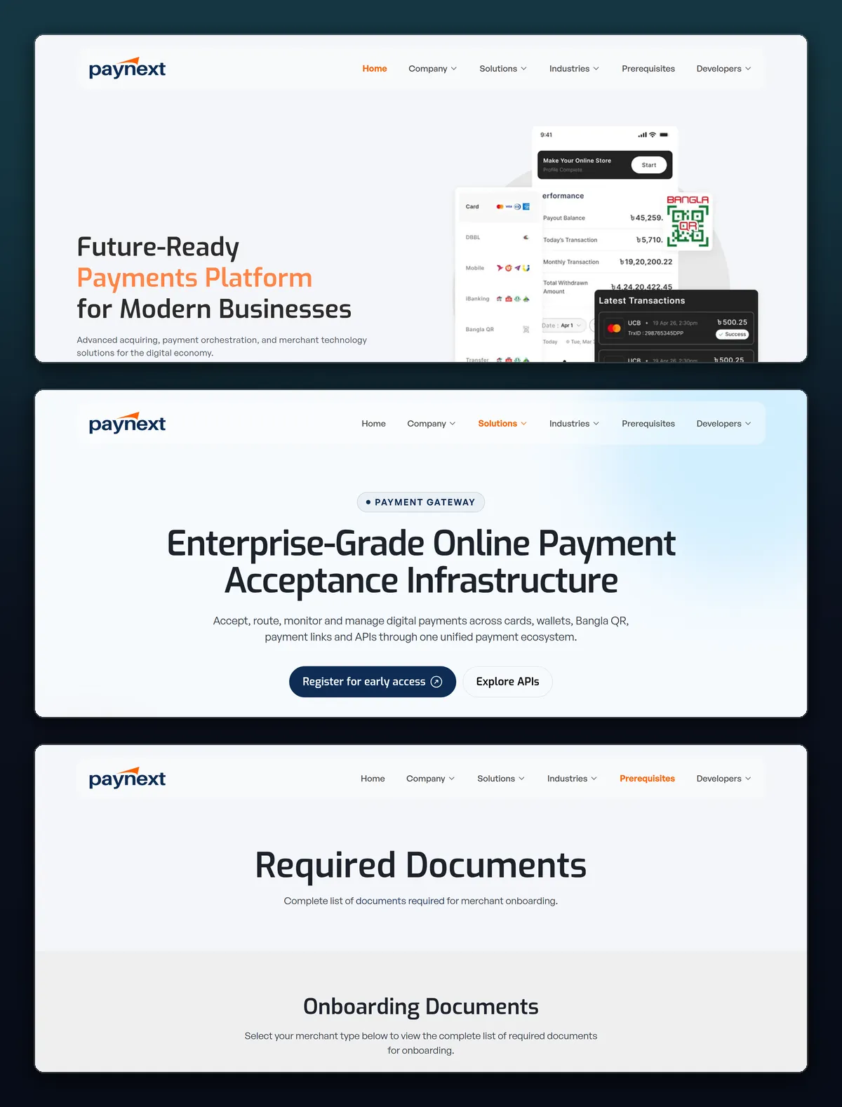 Screenshots of Paynext, Payment System Operator Platform (Fintech)